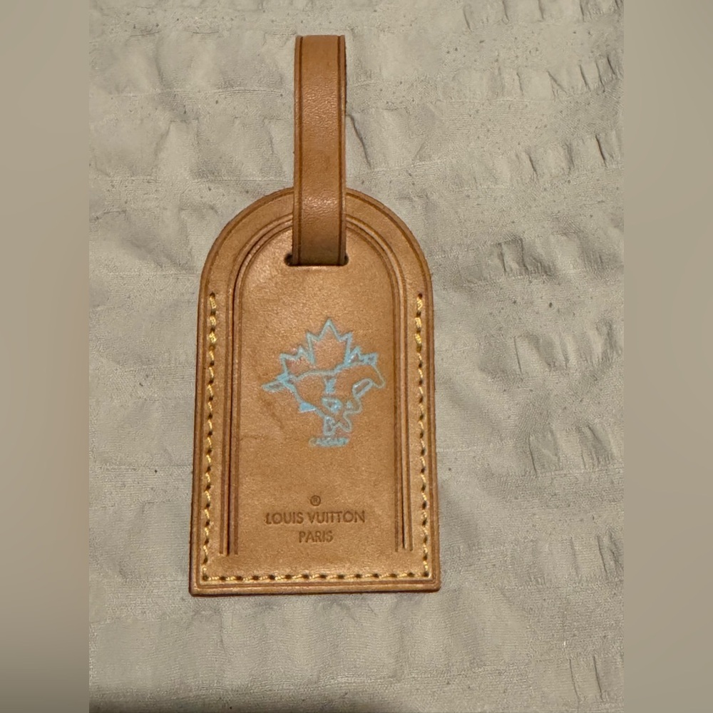 Louis Vuitton Tan Leather Tag with Blue Embossing